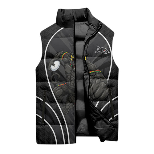 Penrith Panthers Rugby Mascot Sleeveless Puffer Jacket Australian Rugby Culture - Tribal Inspired Black Panther