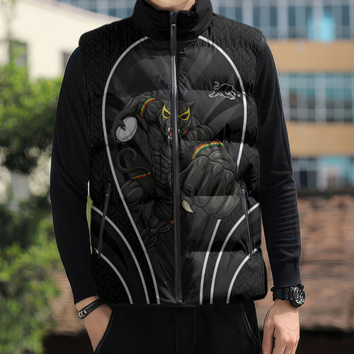 Penrith Panthers Rugby Mascot Sleeveless Puffer Jacket Australian Rugby Culture - Tribal Inspired Black Panther