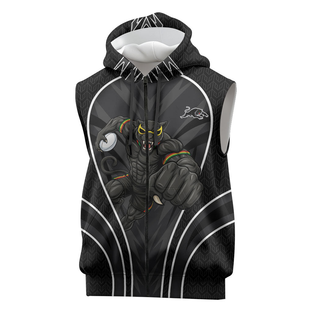 Penrith Panthers Rugby Mascot Sleeveless Zip Hoodie Australian Rugby Culture - Tribal Inspired Black Panther