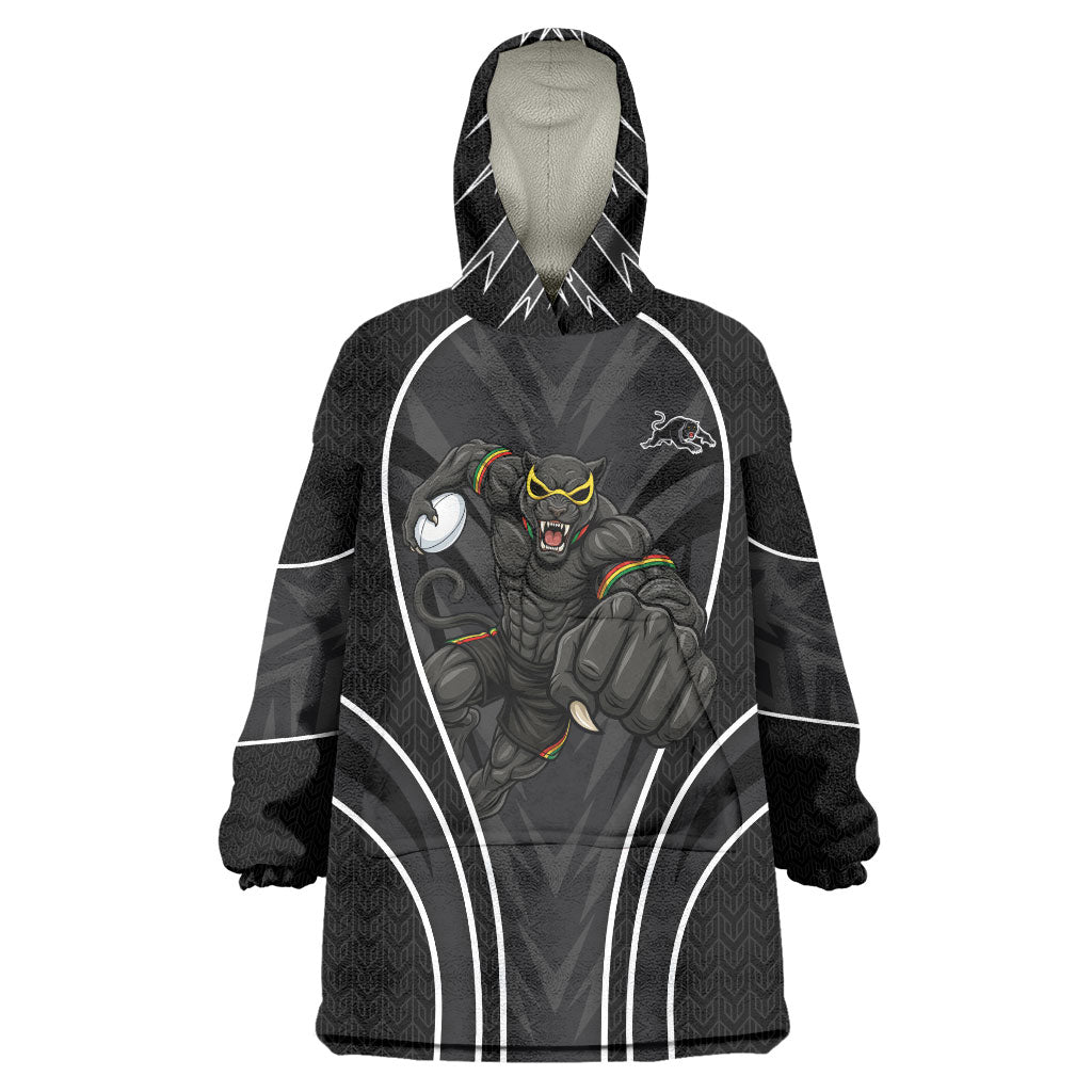 Penrith Panthers Rugby Mascot Wearable Blanket Hoodie Australian Rugby Culture - Tribal Inspired Black Panther