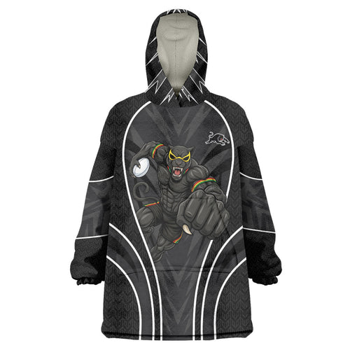 Penrith Panthers Rugby Mascot Wearable Blanket Hoodie Australian Rugby Culture - Tribal Inspired Black Panther