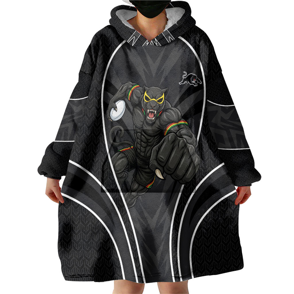 Penrith Panthers Rugby Mascot Wearable Blanket Hoodie Australian Rugby Culture - Tribal Inspired Black Panther