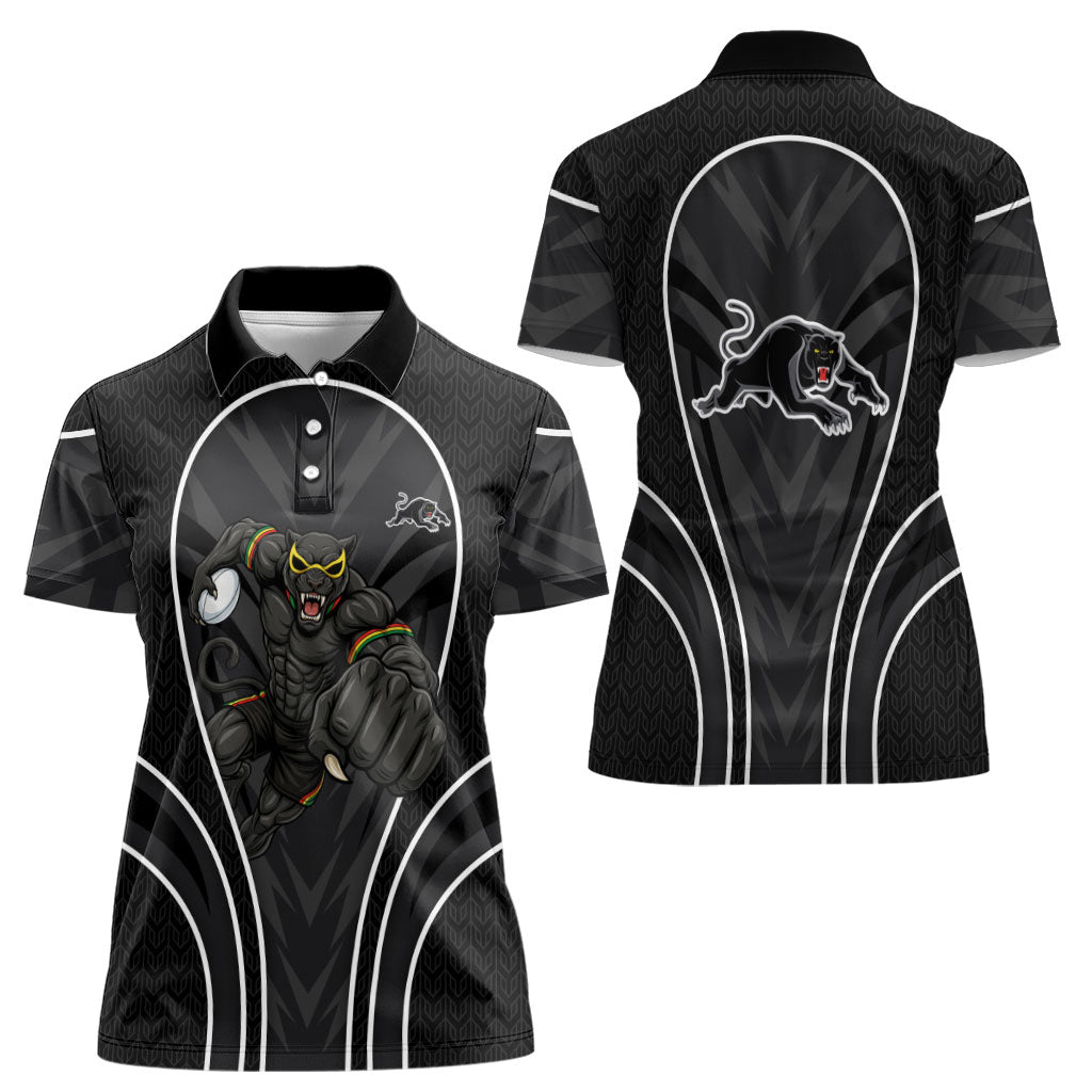 Penrith Panthers Rugby Mascot Women Polo Shirt Australian Rugby Culture - Tribal Inspired Black Panther