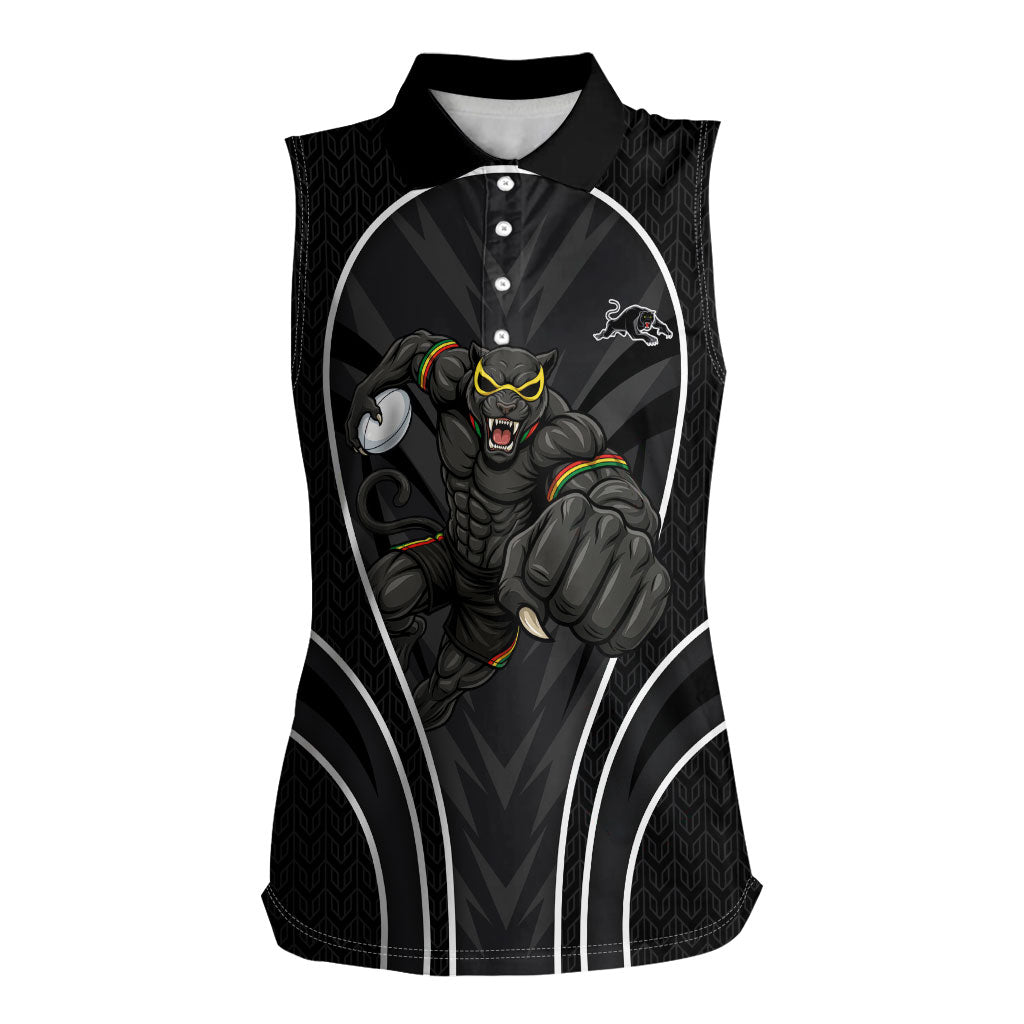 Penrith Panthers Rugby Mascot Women Sleeveless Polo Shirt Australian Rugby Culture - Tribal Inspired Black Panther