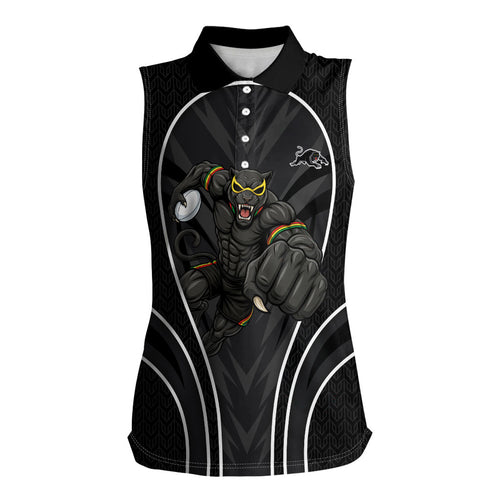 Penrith Panthers Rugby Mascot Women Sleeveless Polo Shirt Australian Rugby Culture - Tribal Inspired Black Panther