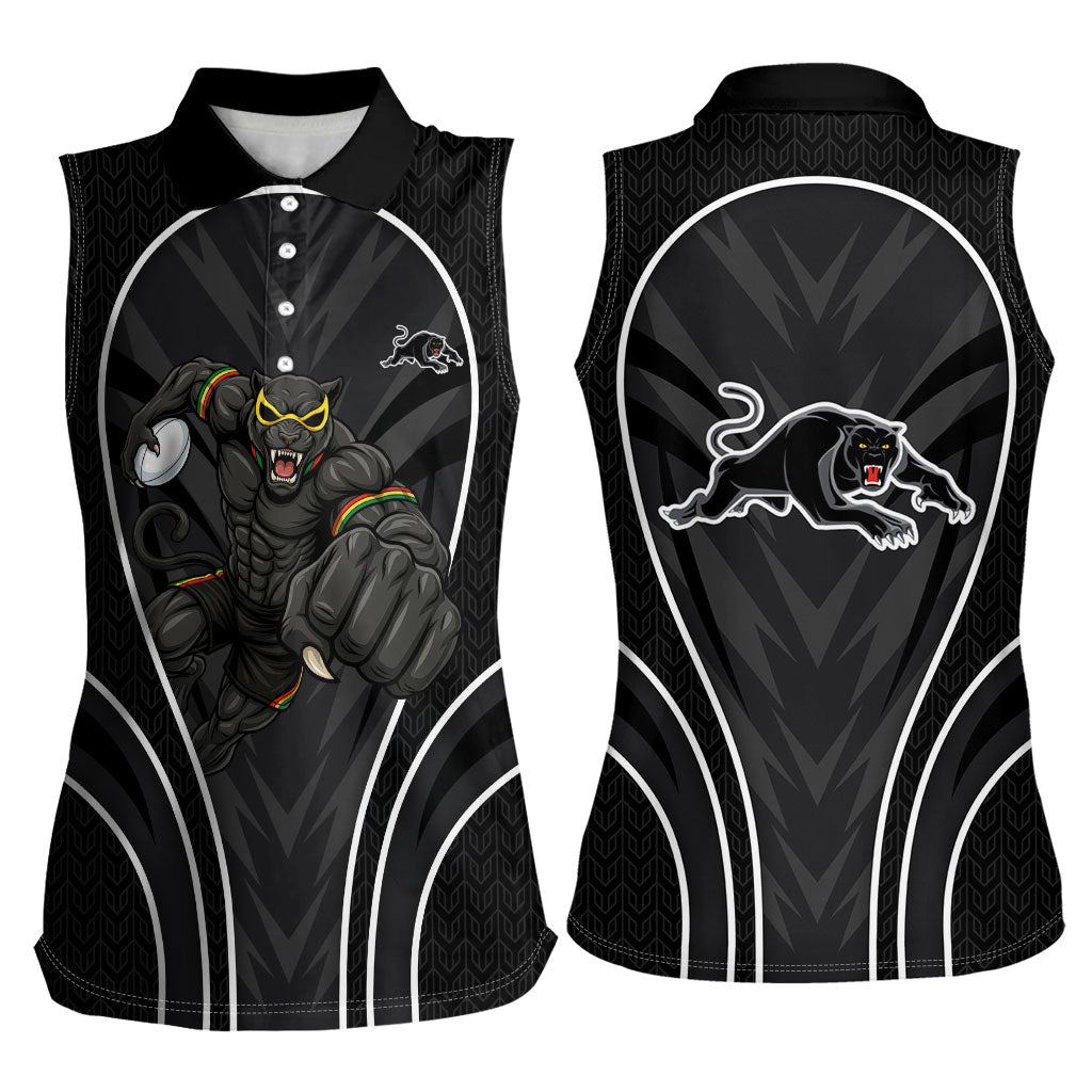 Penrith Panthers Rugby Mascot Women Sleeveless Polo Shirt Australian Rugby Culture - Tribal Inspired Black Panther