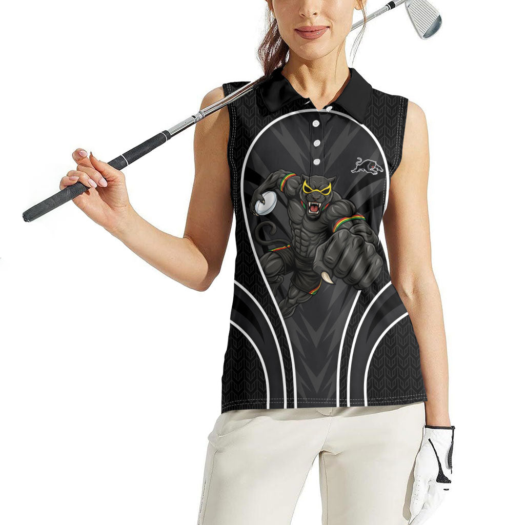 Penrith Panthers Rugby Mascot Women Sleeveless Polo Shirt Australian Rugby Culture - Tribal Inspired Black Panther