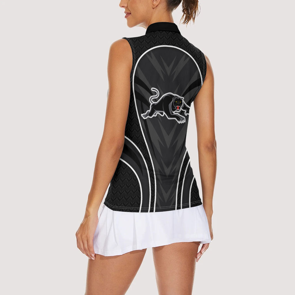 Penrith Panthers Rugby Mascot Women Sleeveless Polo Shirt Australian Rugby Culture - Tribal Inspired Black Panther