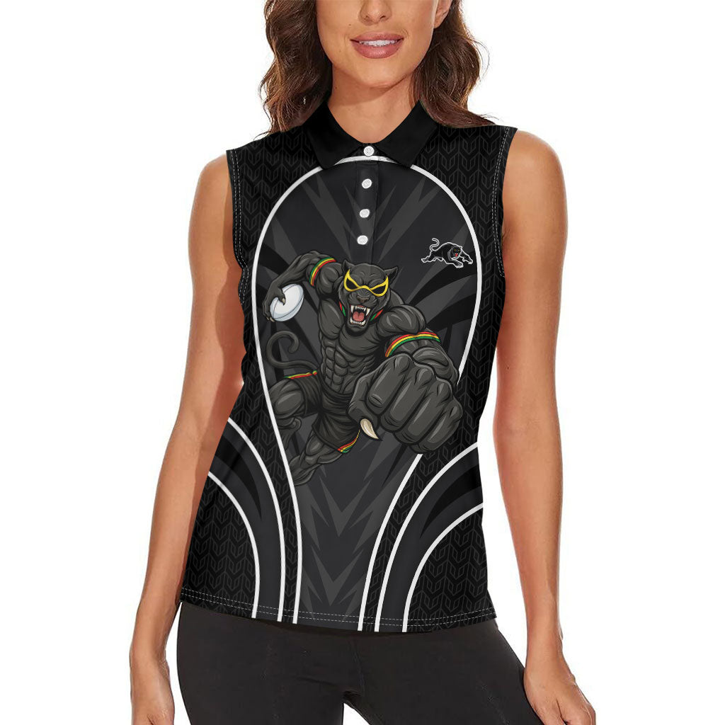 Penrith Panthers Rugby Mascot Women Sleeveless Polo Shirt Australian Rugby Culture - Tribal Inspired Black Panther