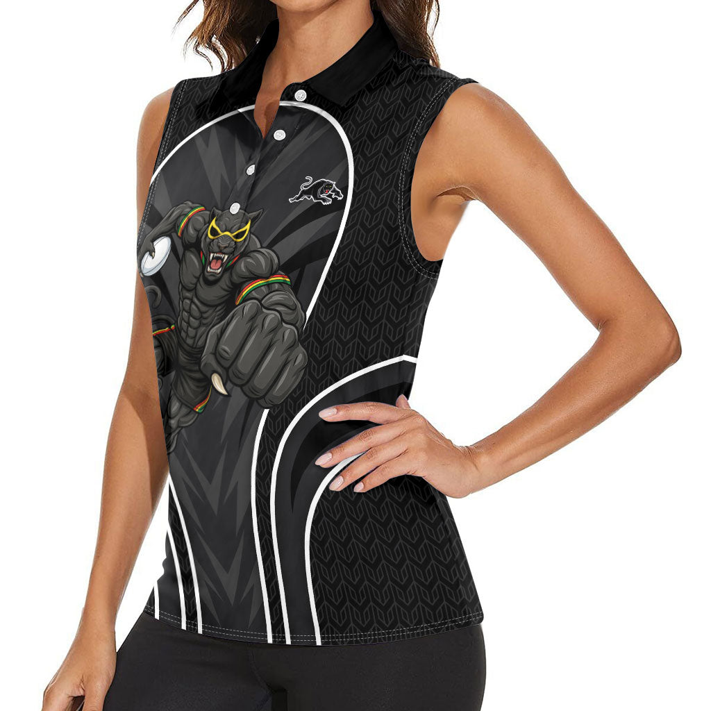 Penrith Panthers Rugby Mascot Women Sleeveless Polo Shirt Australian Rugby Culture - Tribal Inspired Black Panther