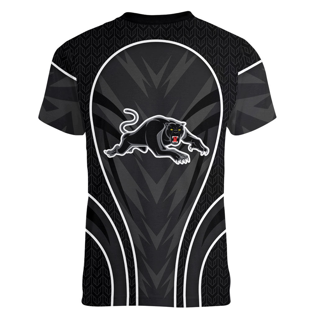 Penrith Panthers Rugby Mascot Women V-Neck T-Shirt Australian Rugby Culture - Tribal Inspired Black Panther