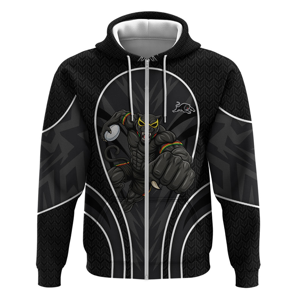 Penrith Panthers Rugby Mascot Zip Hoodie Australian Rugby Culture - Tribal Inspired Black Panther