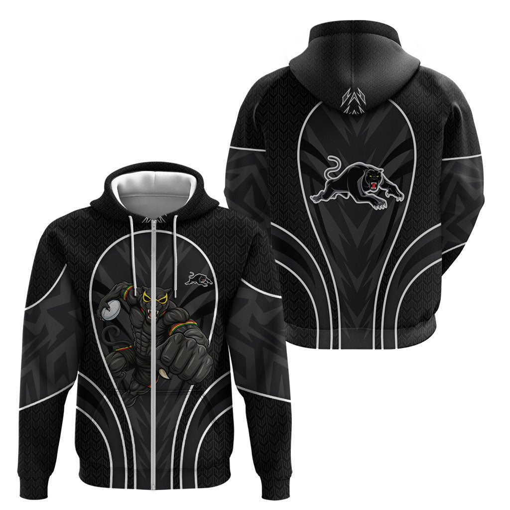 Penrith Panthers Rugby Mascot Zip Hoodie Australian Rugby Culture - Tribal Inspired Black Panther