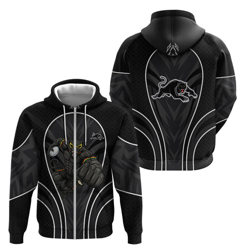 Penrith Panthers Rugby Mascot Zip Hoodie Australian Rugby Culture - Tribal Inspired Black Panther