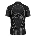 Penrith Panthers Rugby Mascot Zipper Polo Shirt Australian Rugby Culture - Tribal Inspired Black Panther