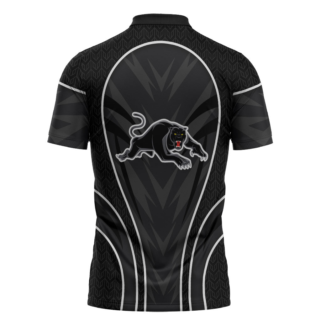 Penrith Panthers Rugby Mascot Zipper Polo Shirt Australian Rugby Culture - Tribal Inspired Black Panther