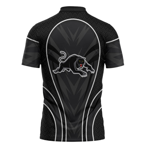 Penrith Panthers Rugby Mascot Zipper Polo Shirt Australian Rugby Culture - Tribal Inspired Black Panther