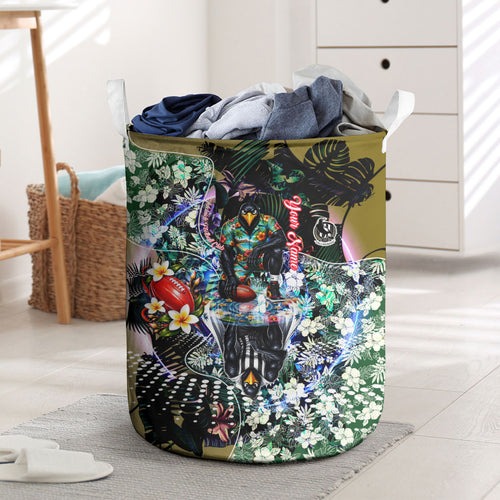 Personalized Collingwood Football Magpies Laundry Basket Tropical Hibiscus Flowers - Pacific Fusion Style