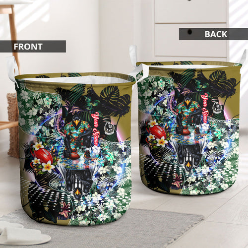 Personalized Collingwood Football Magpies Laundry Basket Tropical Hibiscus Flowers - Pacific Fusion Style