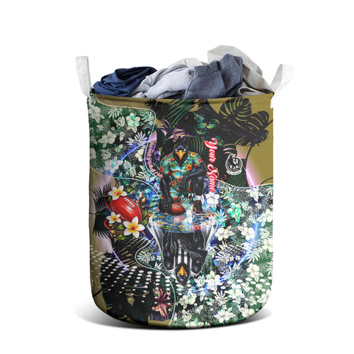 Personalized Collingwood Football Magpies Laundry Basket Tropical Hibiscus Flowers - Pacific Fusion Style