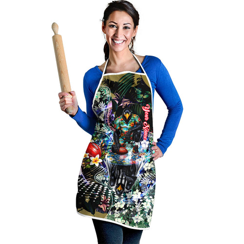Personalized Collingwood Football Magpies Apron Tropical Hibiscus Flowers - Pacific Fusion Style