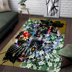 Personalized Collingwood Football Magpies Area Rug Tropical Hibiscus Flowers - Pacific Fusion Style
