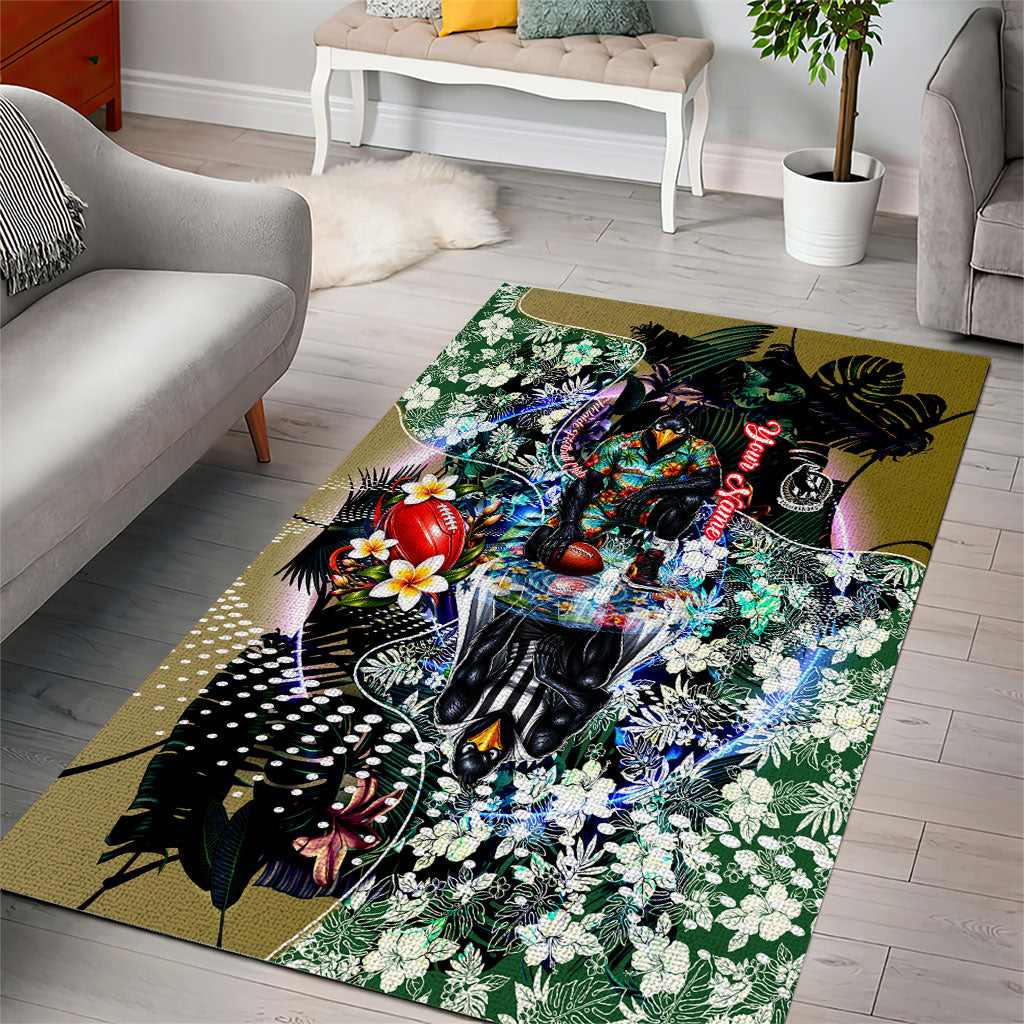 Personalized Collingwood Football Magpies Area Rug Tropical Hibiscus Flowers - Pacific Fusion Style