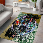 Personalized Collingwood Football Magpies Area Rug Tropical Hibiscus Flowers - Pacific Fusion Style