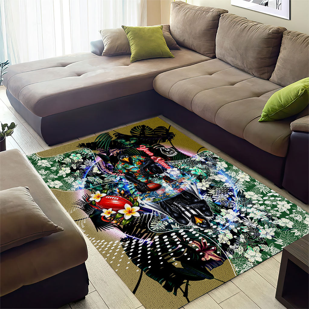 Personalized Collingwood Football Magpies Area Rug Tropical Hibiscus Flowers - Pacific Fusion Style