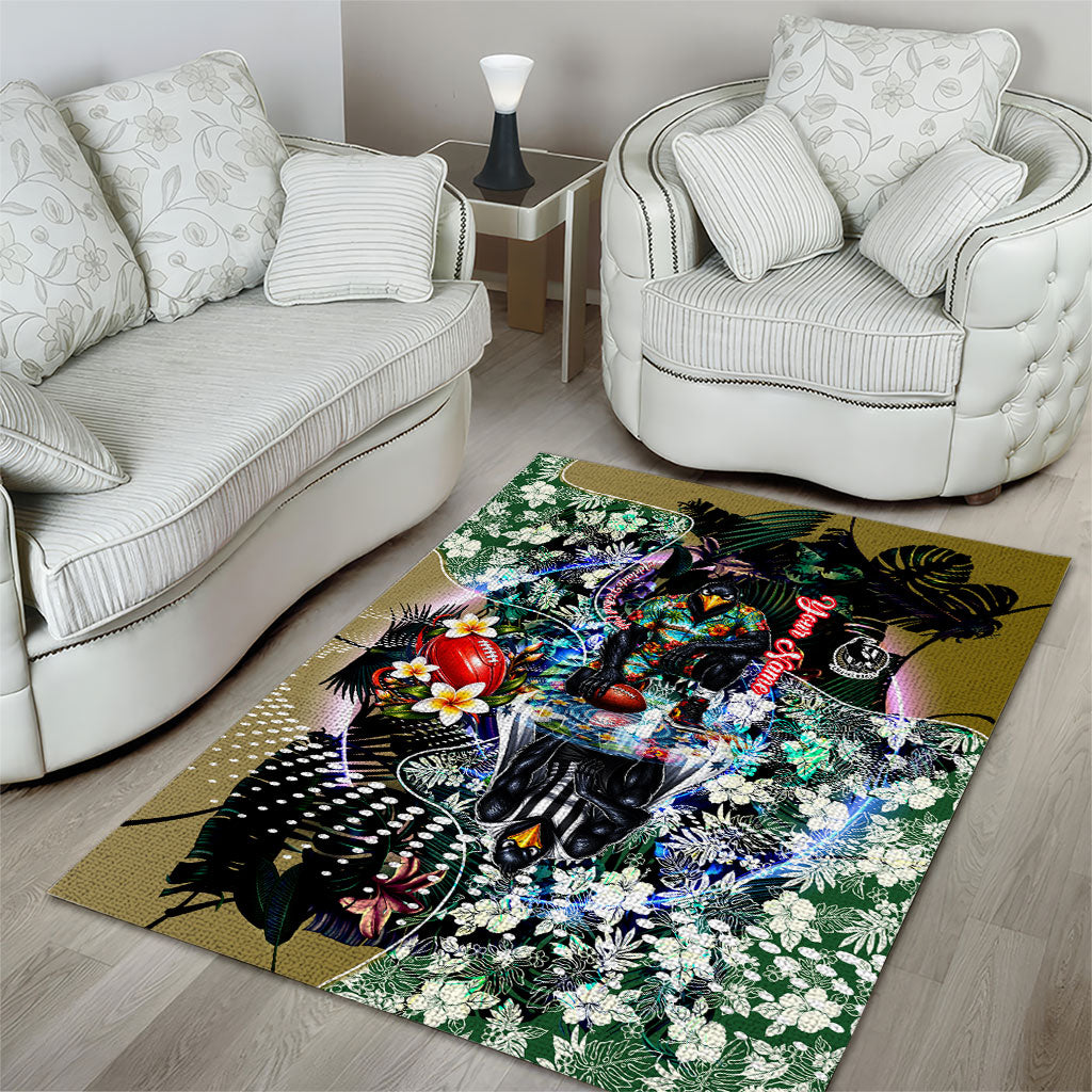 Personalized Collingwood Football Magpies Area Rug Tropical Hibiscus Flowers - Pacific Fusion Style