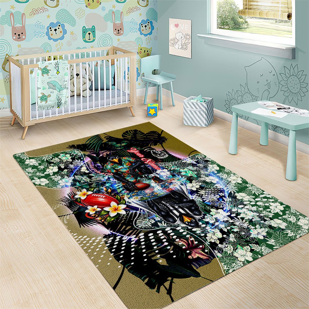 Personalized Collingwood Football Magpies Area Rug Tropical Hibiscus Flowers - Pacific Fusion Style