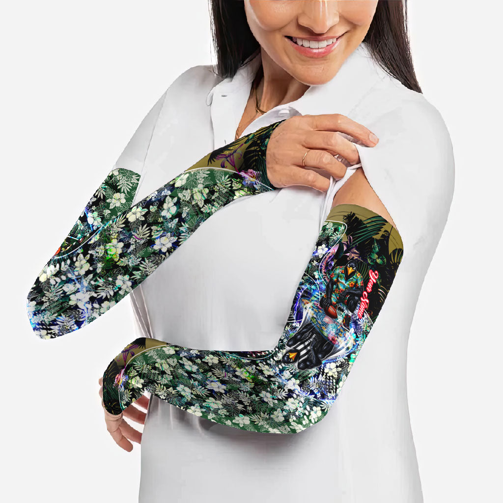Personalized Collingwood Football Magpies Arm Sleeves Tropical Hibiscus Flowers - Pacific Fusion Style