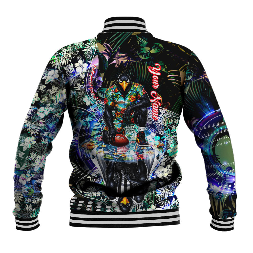Personalized Collingwood Football Magpies Baseball Jacket Tropical Hibiscus Flowers - Pacific Fusion Style