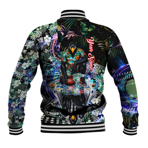 Personalized Collingwood Football Magpies Baseball Jacket Tropical Hibiscus Flowers - Pacific Fusion Style