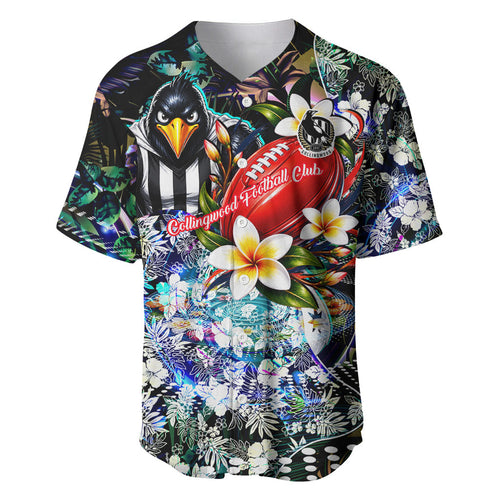 Personalized Collingwood Football Magpies Baseball Jersey Tropical Hibiscus Flowers - Pacific Fusion Style