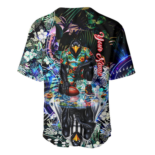 Personalized Collingwood Football Magpies Baseball Jersey Tropical Hibiscus Flowers - Pacific Fusion Style