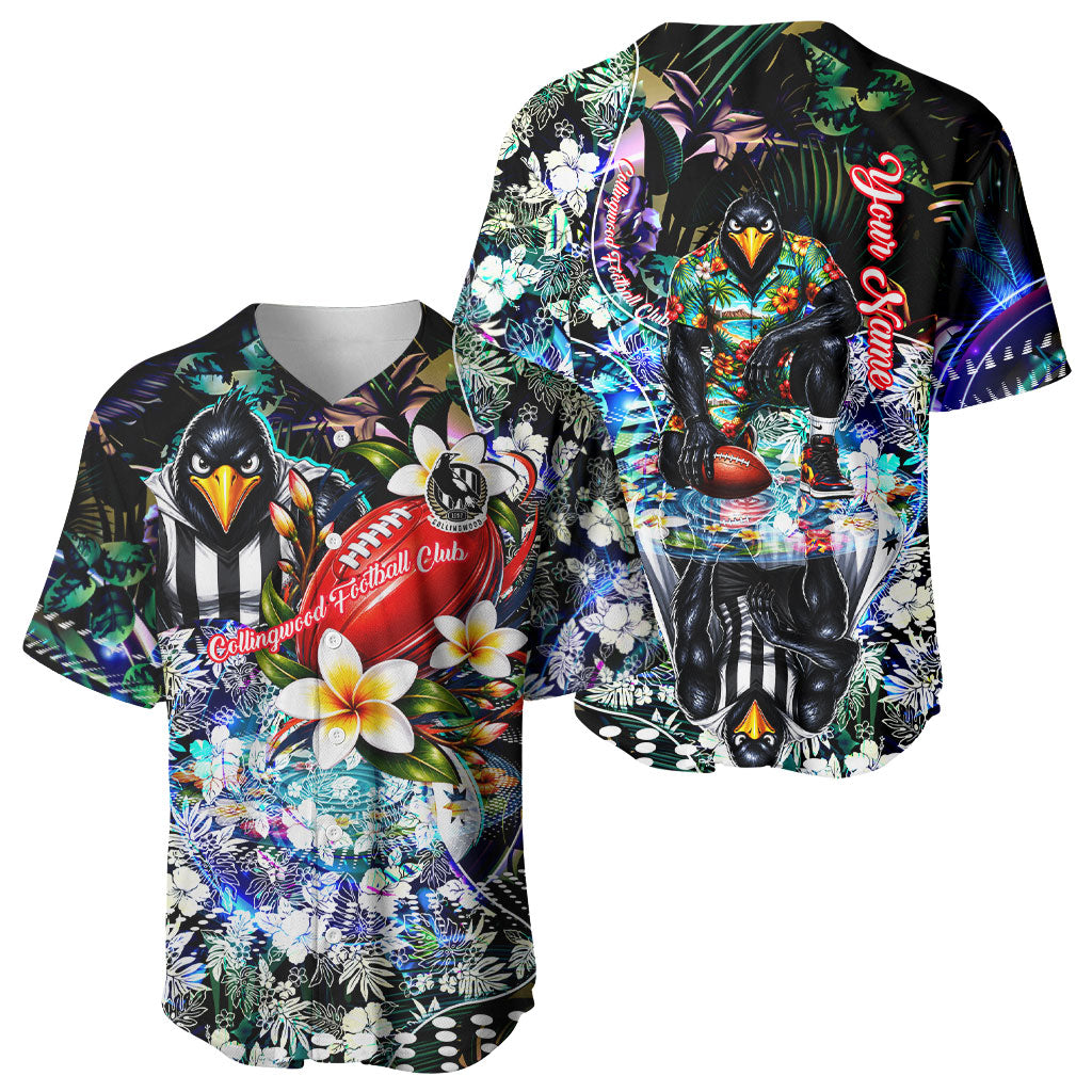 Personalized Collingwood Football Magpies Baseball Jersey Tropical Hibiscus Flowers - Pacific Fusion Style