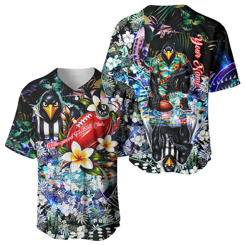 Personalized Collingwood Football Magpies Baseball Jersey Tropical Hibiscus Flowers - Pacific Fusion Style