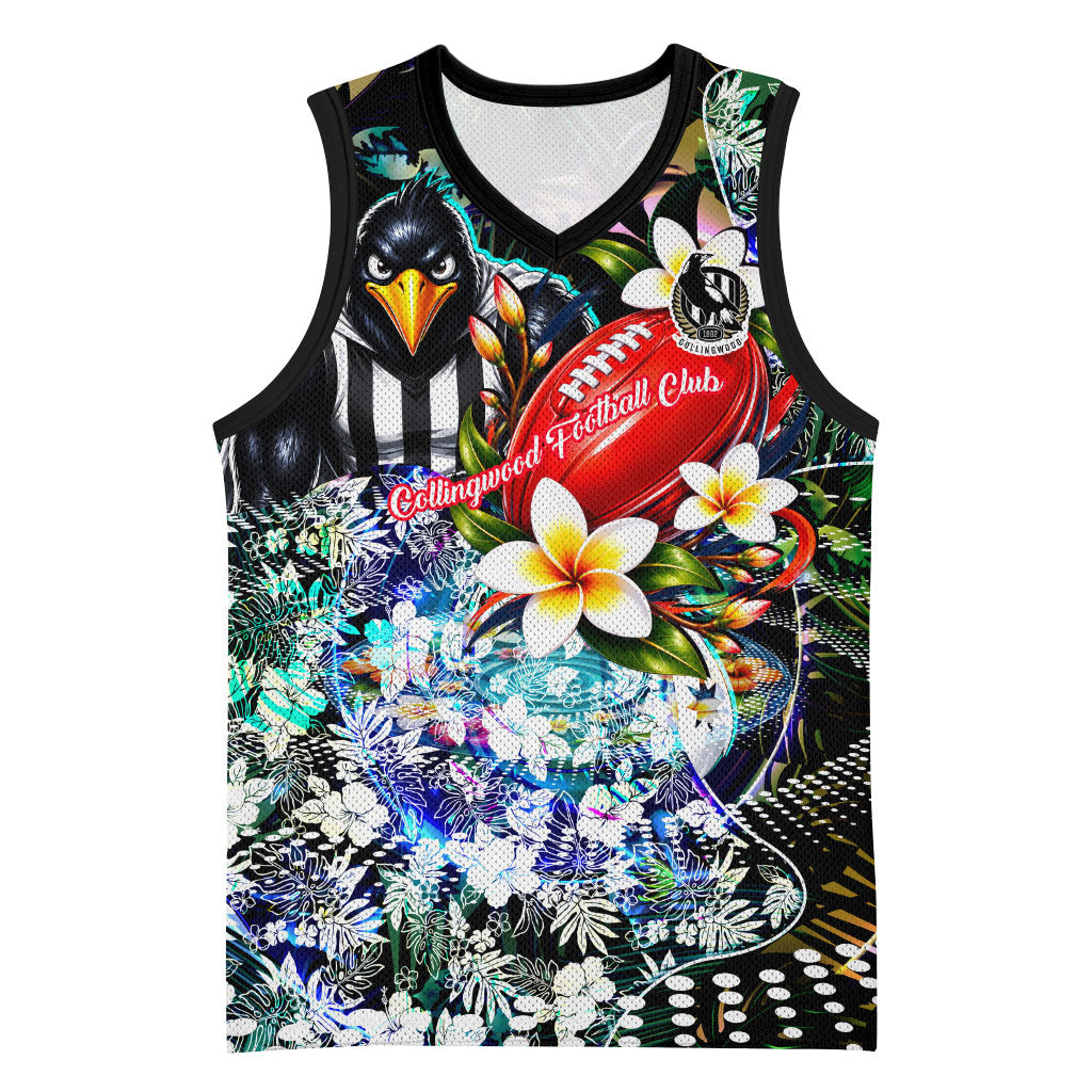 Personalized Collingwood Football Magpies Basketball Jersey Tropical Hibiscus Flowers - Pacific Fusion Style