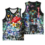 Personalized Collingwood Football Magpies Basketball Jersey Tropical Hibiscus Flowers - Pacific Fusion Style