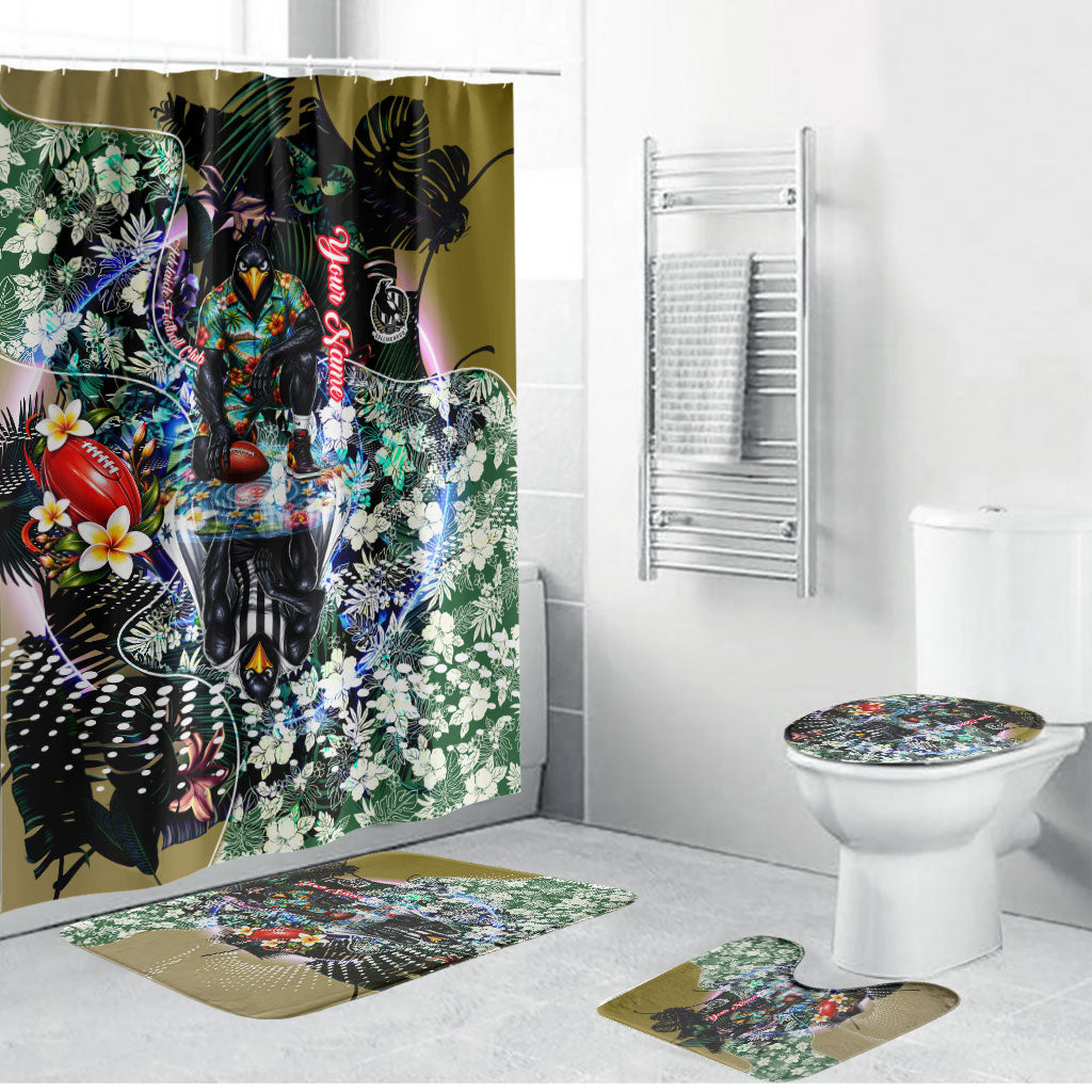 Personalized Collingwood Football Magpies Bathroom Set Tropical Hibiscus Flowers - Pacific Fusion Style