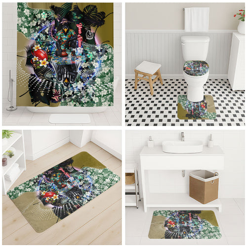 Personalized Collingwood Football Magpies Bathroom Set Tropical Hibiscus Flowers - Pacific Fusion Style