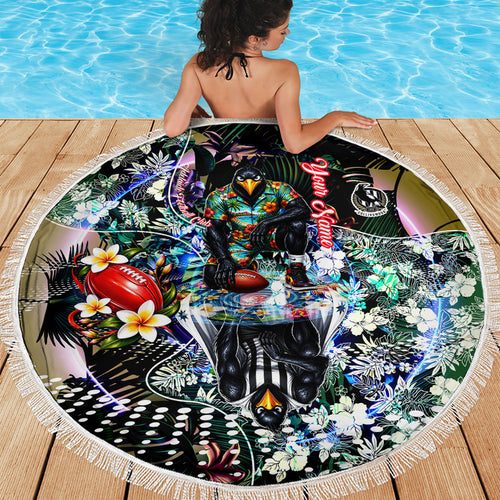 Personalized Collingwood Football Magpies Beach Blanket Tropical Hibiscus Flowers - Pacific Fusion Style