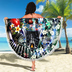 Personalized Collingwood Football Magpies Beach Blanket Tropical Hibiscus Flowers - Pacific Fusion Style