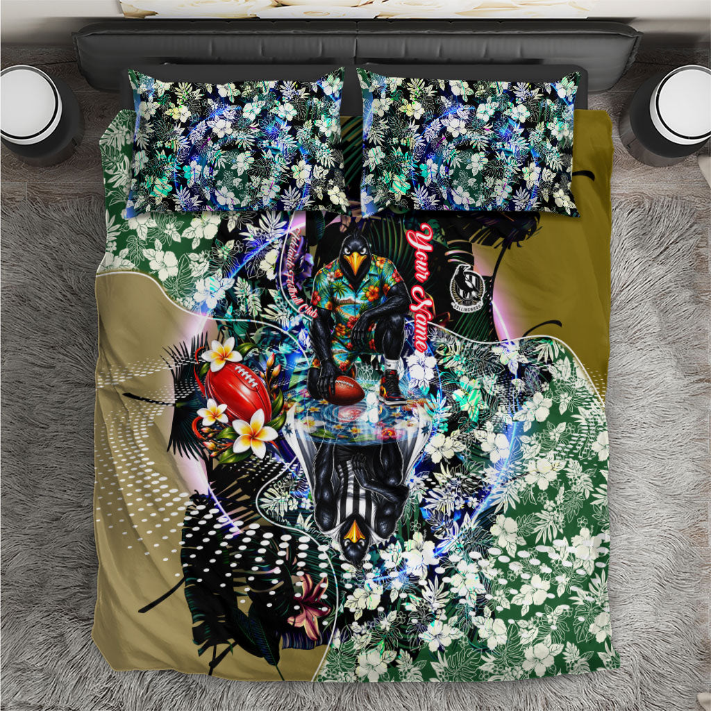 Personalized Collingwood Football Magpies Bedding Set Tropical Hibiscus Flowers - Pacific Fusion Style