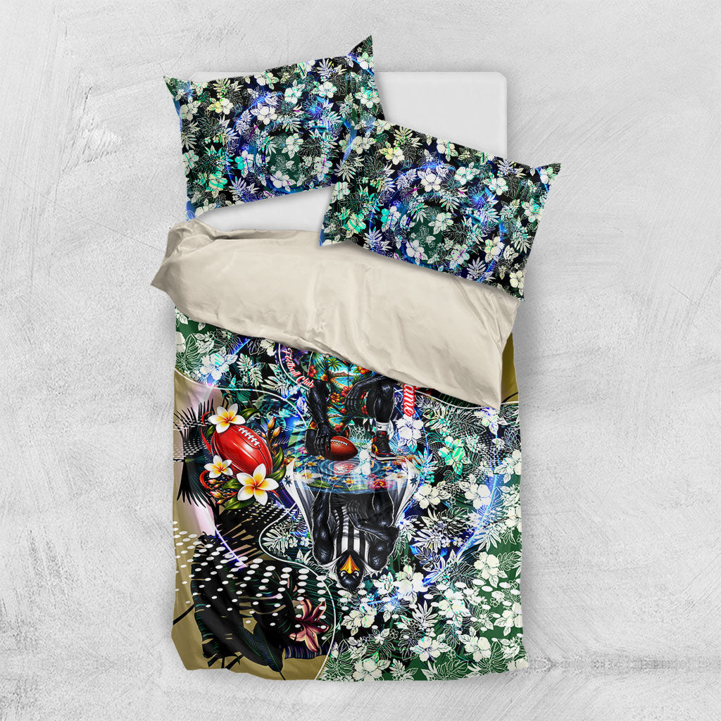 Personalized Collingwood Football Magpies Bedding Set Tropical Hibiscus Flowers - Pacific Fusion Style