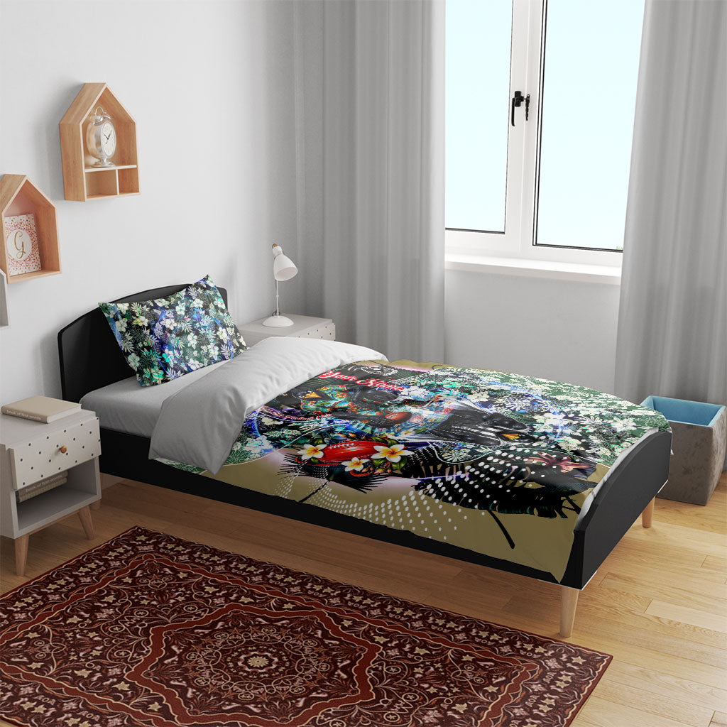 Personalized Collingwood Football Magpies Bedding Set Tropical Hibiscus Flowers - Pacific Fusion Style