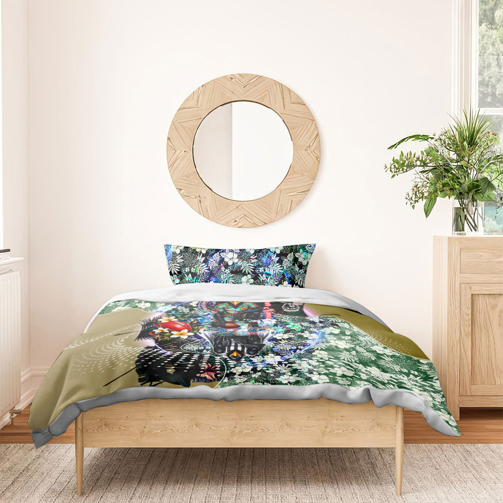 Personalized Collingwood Football Magpies Bedding Set Tropical Hibiscus Flowers - Pacific Fusion Style