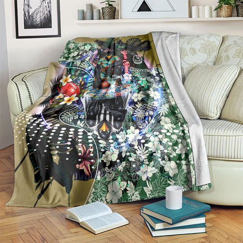 Personalized Collingwood Football Magpies Blanket Tropical Hibiscus Flowers - Pacific Fusion Style