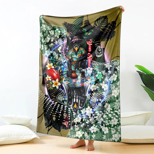 Personalized Collingwood Football Magpies Blanket Tropical Hibiscus Flowers - Pacific Fusion Style